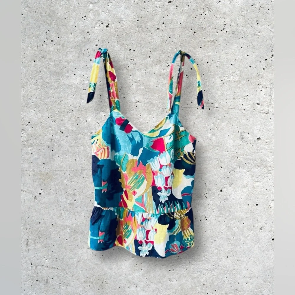 J. Crew Peplum Tie Shoulder Floral Sleeveless Top